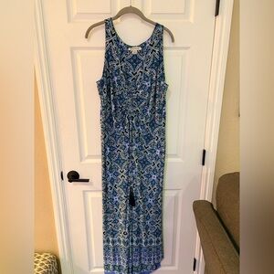 EUC Tommy Bahama Nassau Print Tassel Jumpsuit Floral Blue Green Luau Hawaiian L